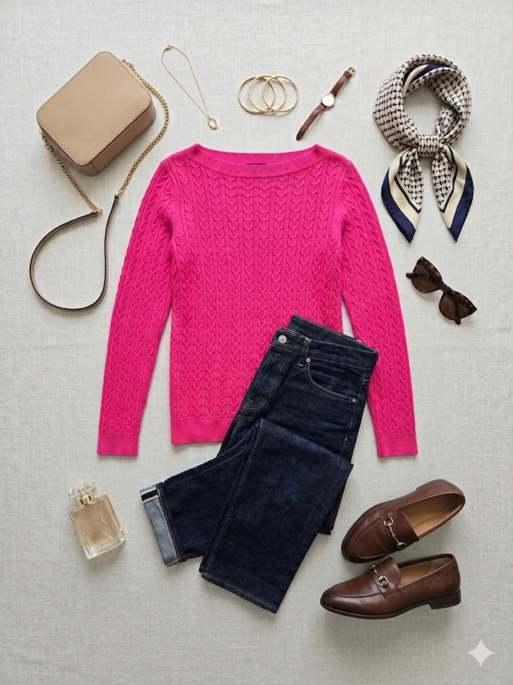 EUC Tommy Hilfiger Cotton Vibrant Pink Cable Knit Sweater, Size S/P